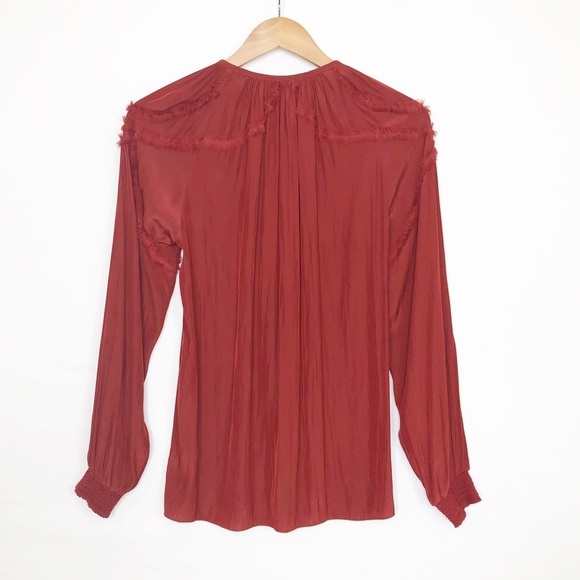 Ramy Brook Burgundy, red silk keyhole, front blouse - Picture 2 of 8